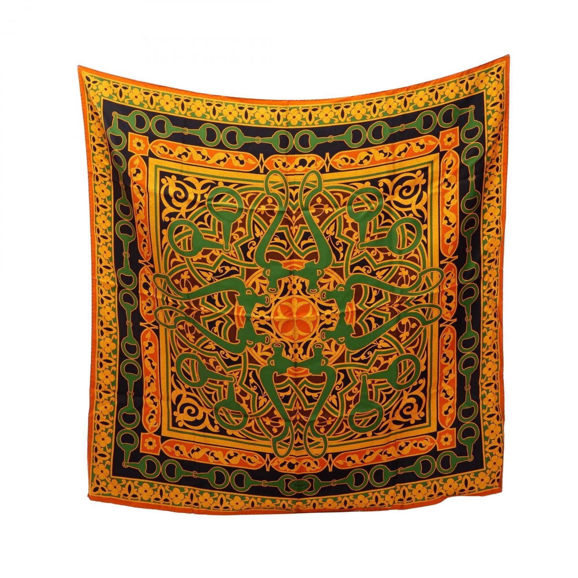 Gucci Horsebit Scarf, Silk, Women's, Orange/Multicolor